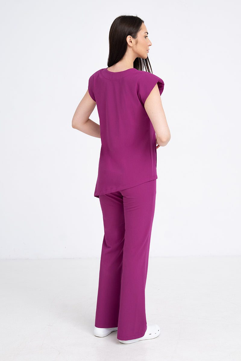 Medyczne spodnie damskie dzwony - kolor rouge