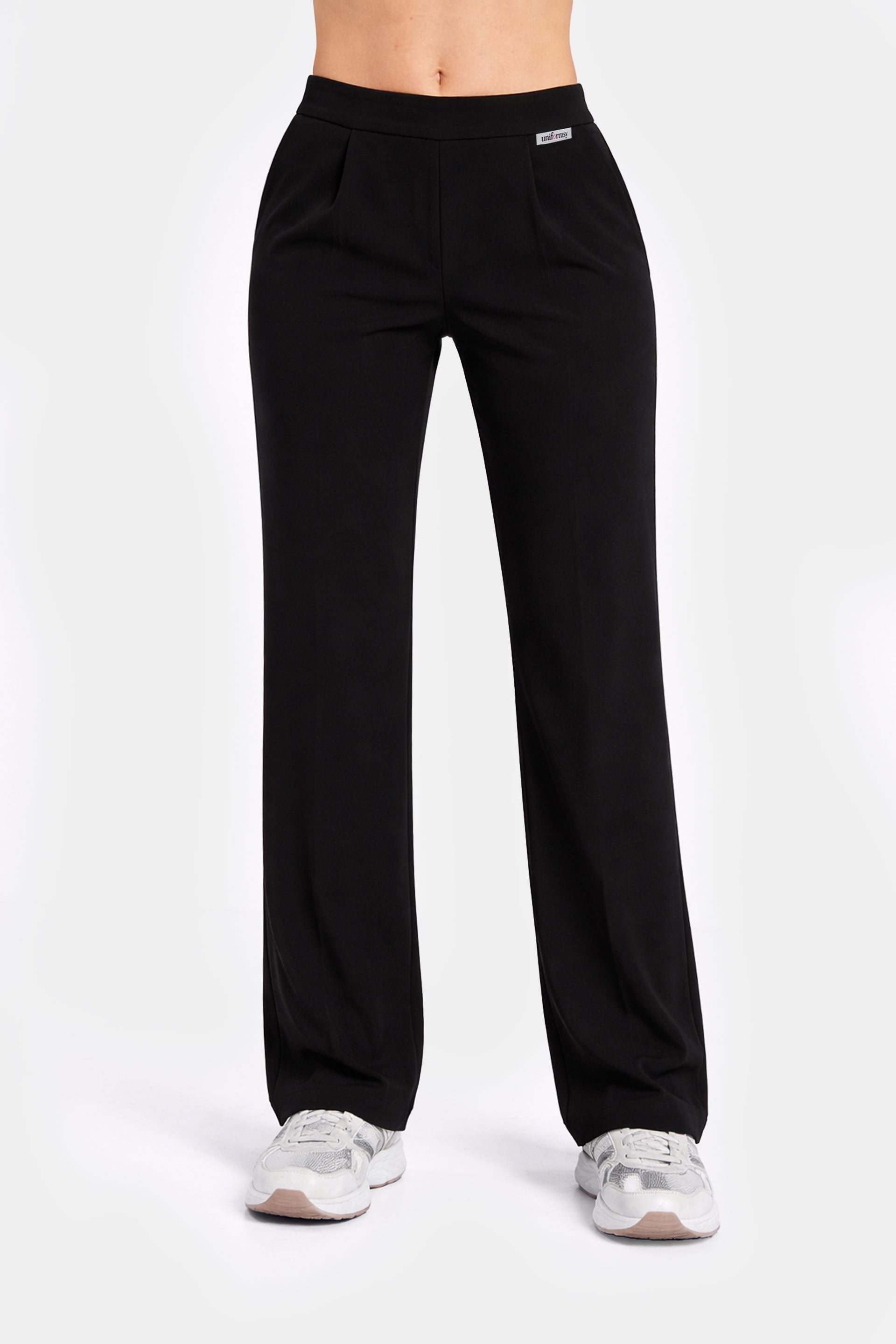 Spodnie damskie Hawaje z szerokimi nogawkami - kolor black