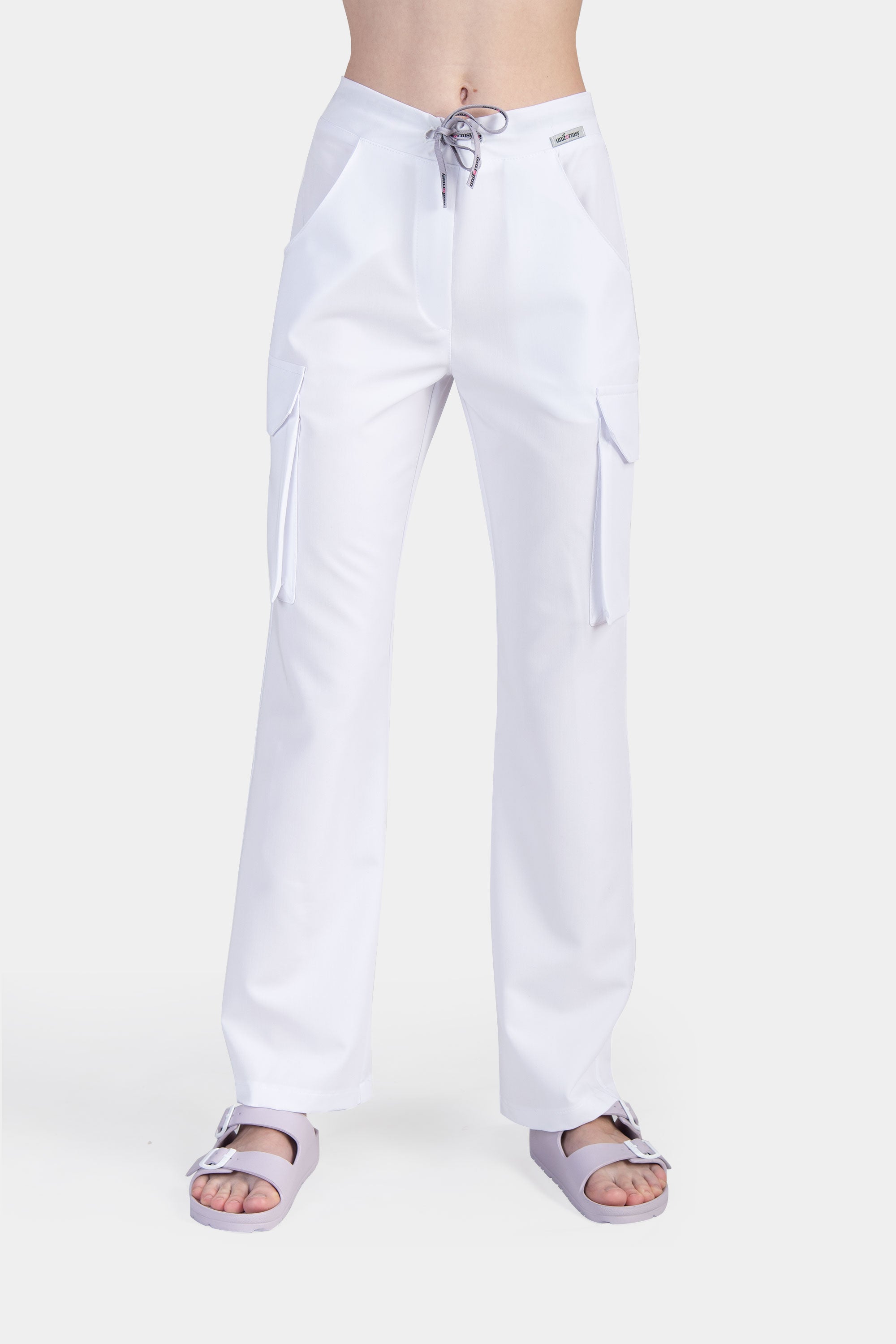 Medyczne spodnie damskie bojówki - kolor white