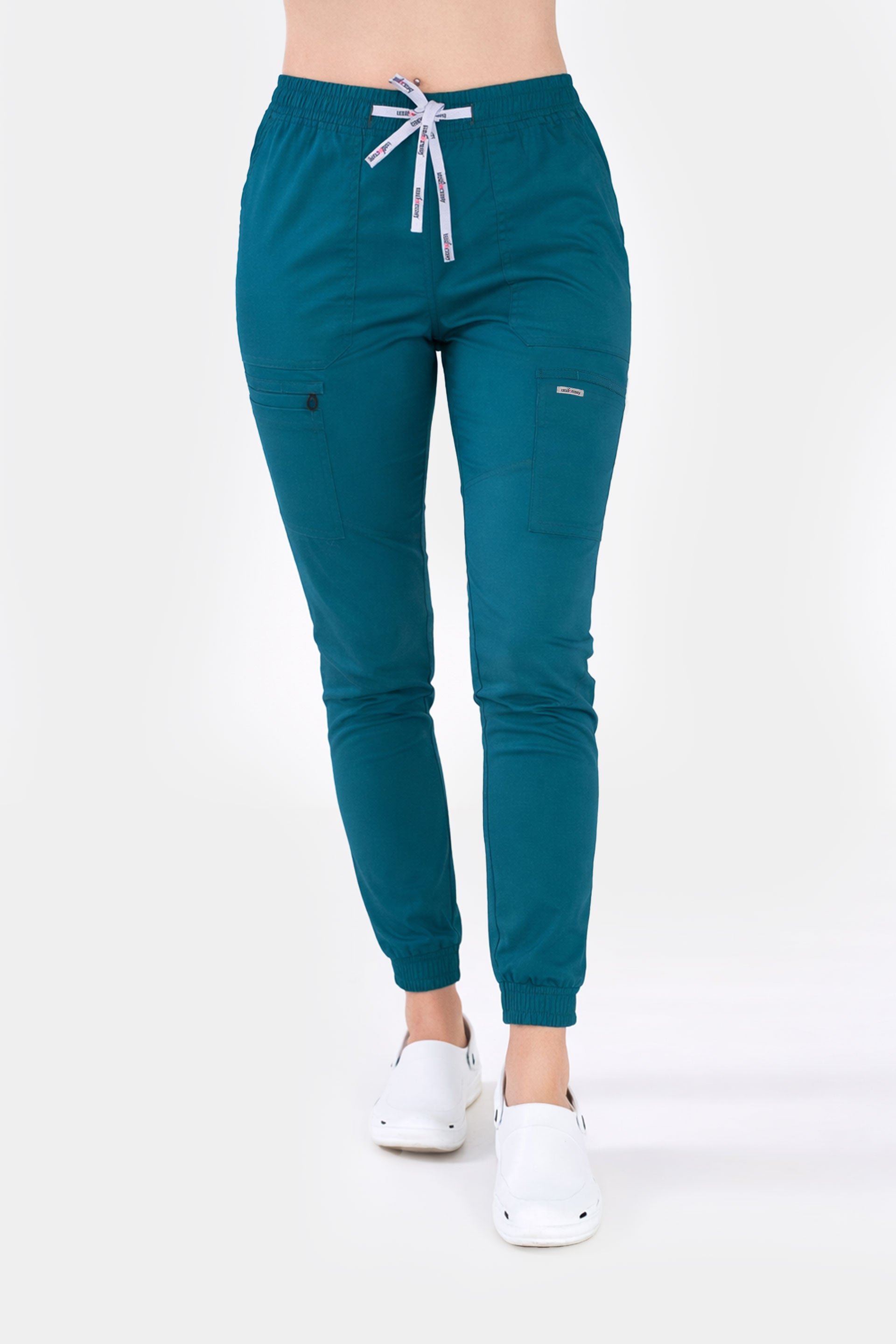 Medyczne spodnie damskie joggery - kolor morski