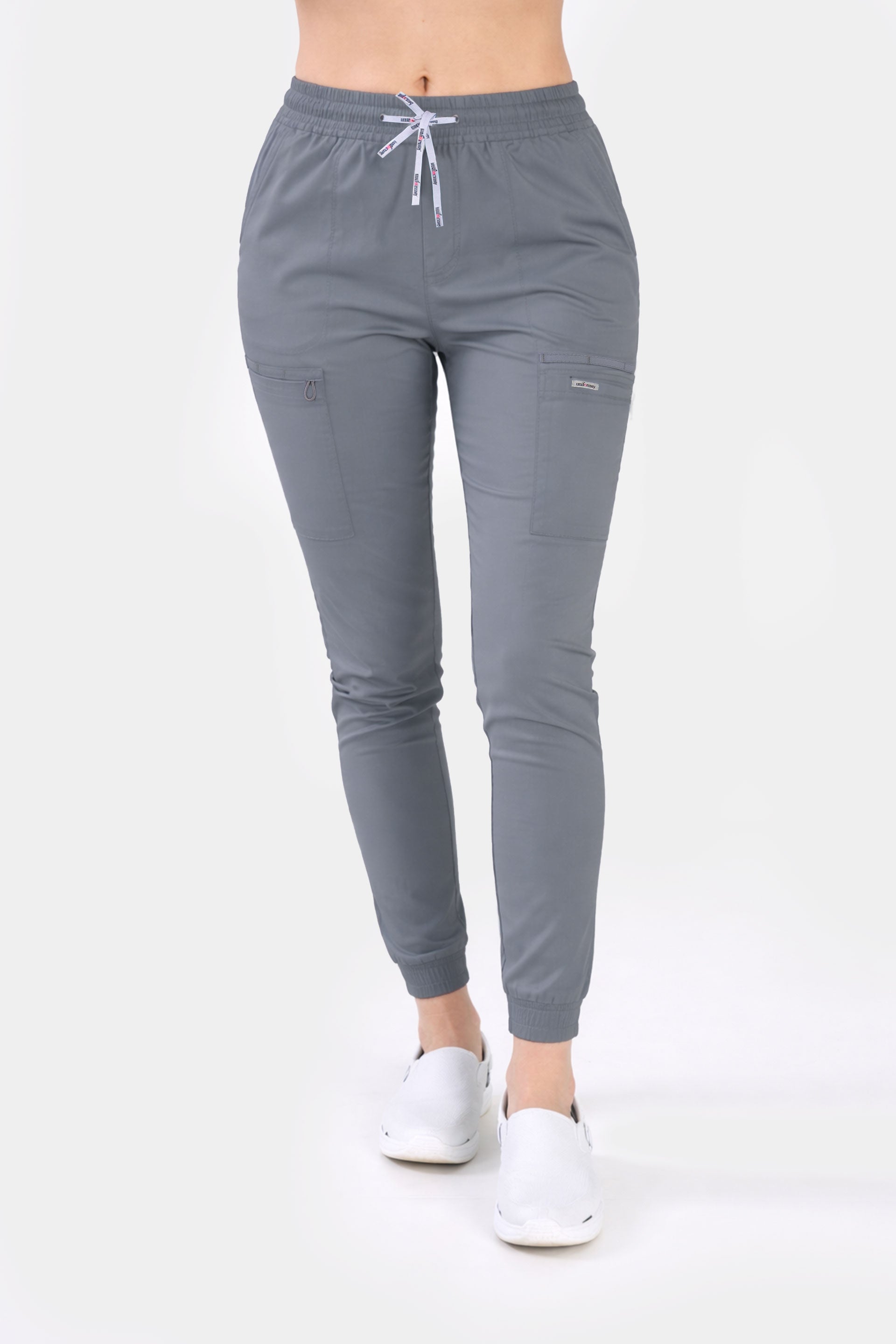 Medyczne spodnie damskie joggery - kolor popiel