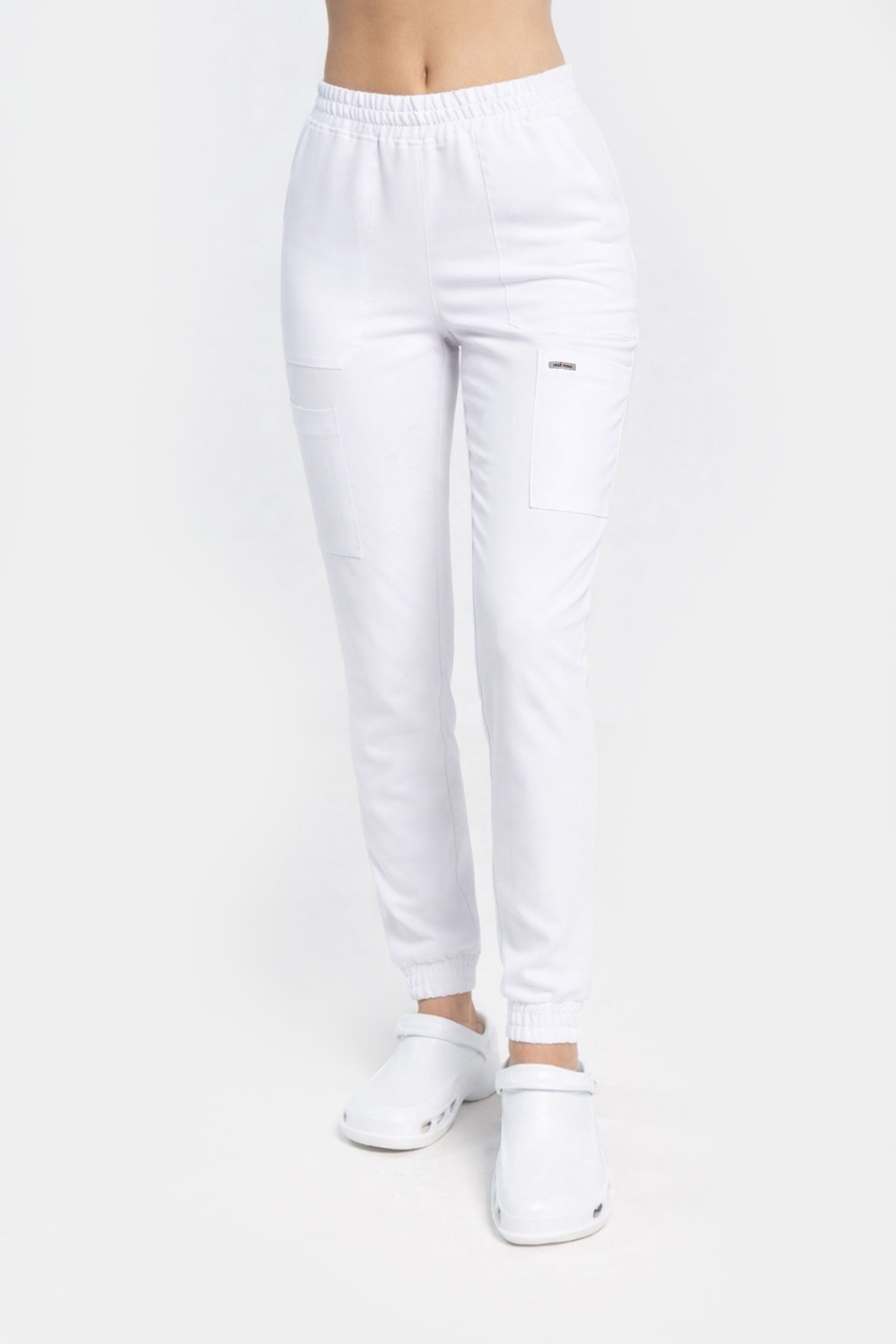 Damskie spodnie medyczne joggery Soft - kolor white