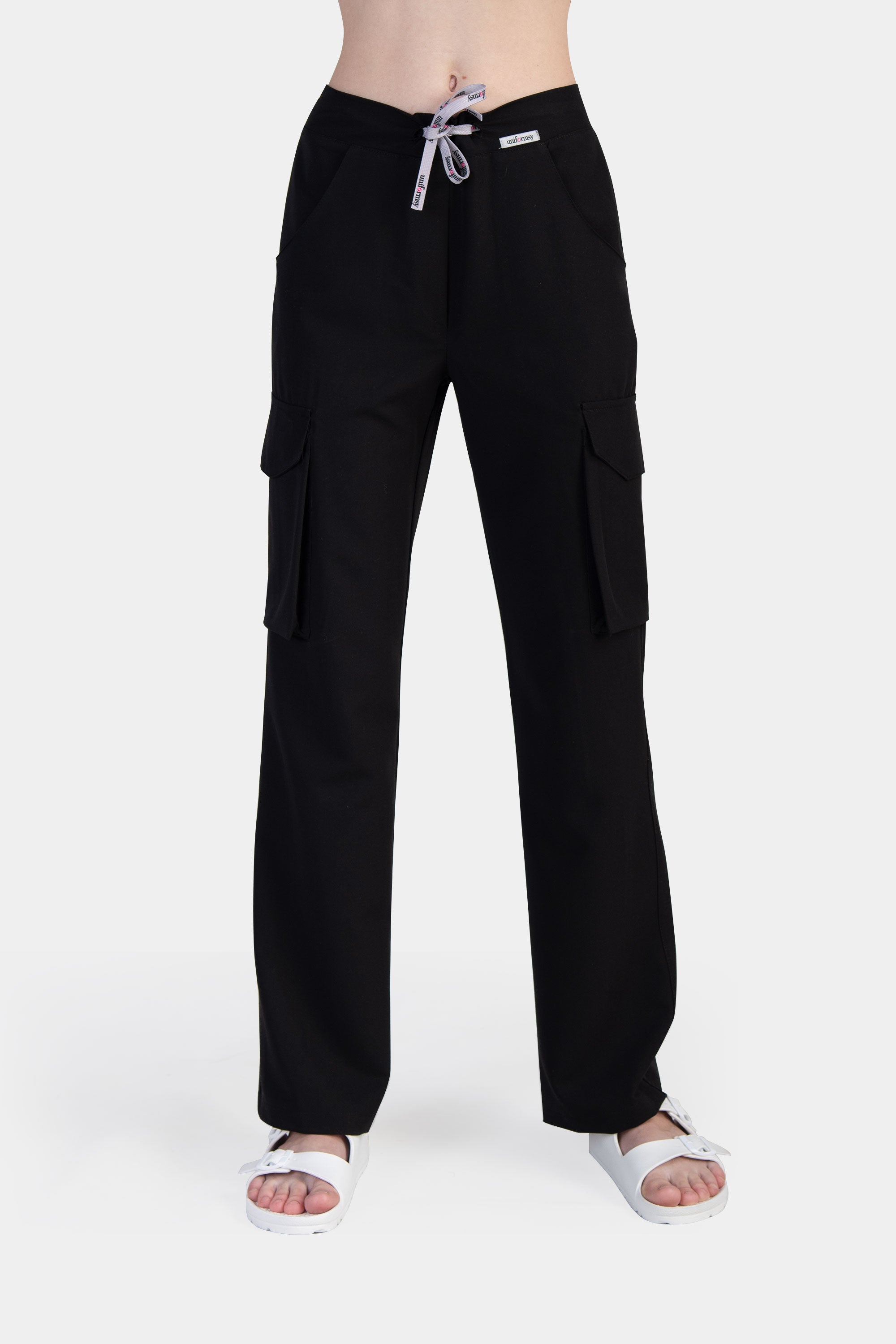 Medyczne spodnie damskie bojówki - kolor black