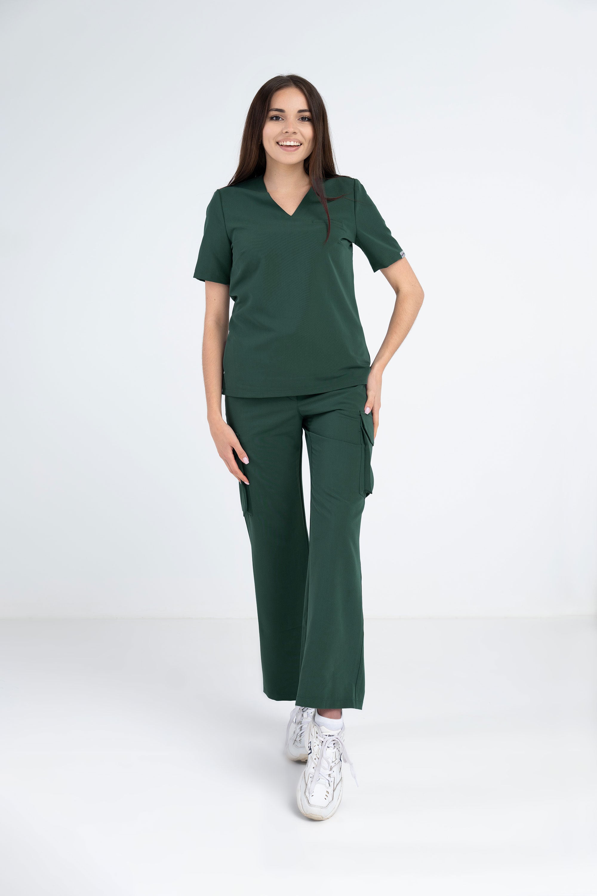 Medyczne spodnie damskie bojówki - kolor dark green